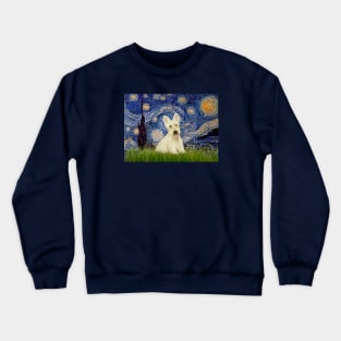 Starry Night Adapted to Feature a Scottish Terrier (cream or white) Crewneck Sweatshirt